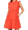 Thml Ruffle Sleeve Textured Tiered Dress In Orange In Orange