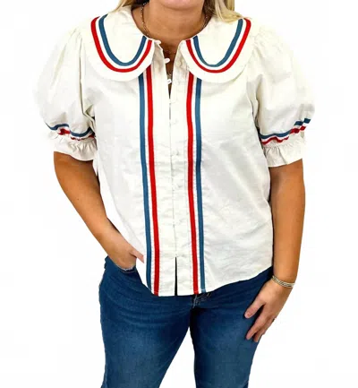 Thml Trim Peter Pan Collar Top In Cream In White