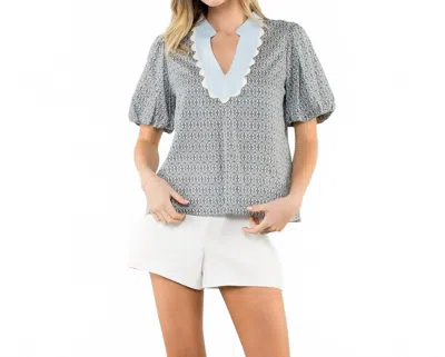 Thml Trim Scallop Puff Sleeves Top In Black In Gray