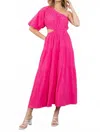 Thml Tropical Destination Tiered One Shoulder Dress In Pink In Pink