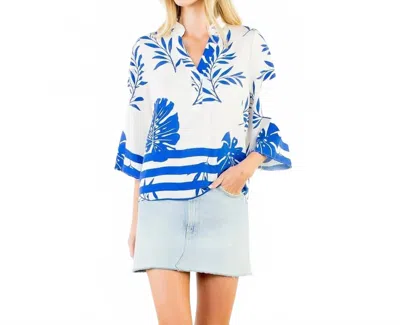 Thml Tropical Leaf Print Top In White In Blue
