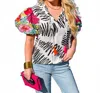 Thml Tropical Pop Puff Sleeve Top In Multi In White