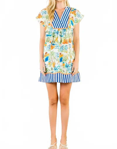 Thml Tropical Print Dress In White In Blue