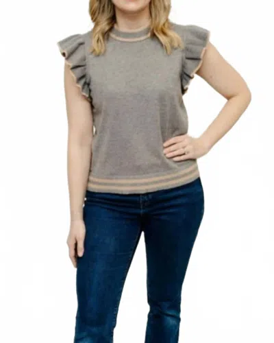 Thml Tucker Ruffle Sleeve Knit Top In Dove Grey & Beige In Multi
