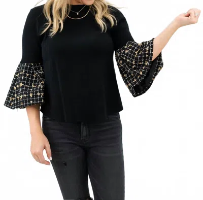 Thml Tweed Angel Sleeve Top In Black