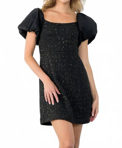 Thml Tweed Dress In Black/gold Sequins In Multi