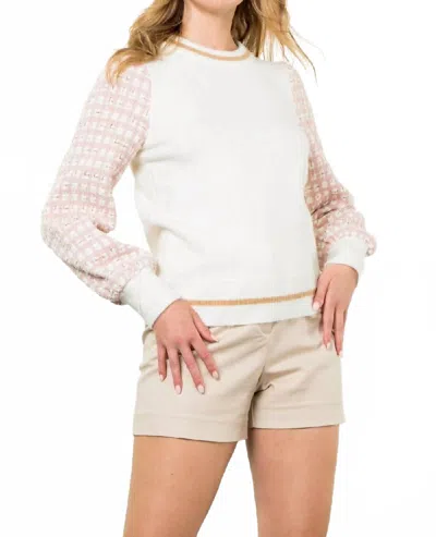 Thml Tweed Sleeve Sweater In Cream/rose In Neutral
