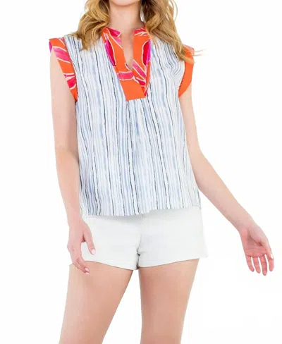 Thml Two Toned Top In Blue And Orange In Multi