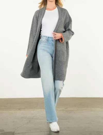 Thml Uno Back Stripe Cardigan In Grey In Gray