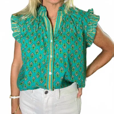 Thml V-neck Flutter Top In Green In Blue