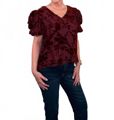 Thml Velvet Burnout Puff Sleeve Top In Red In Burgundy