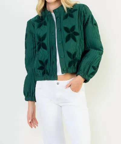 Thml Velvet Floral Quilted Jacket In Green