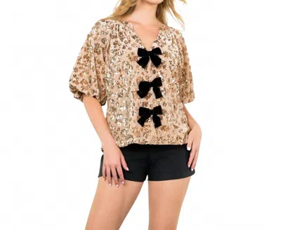 Thml Velvet Sequin Bow Detail Top In Beige In Neutral