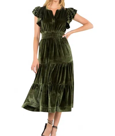 Thml Velvet Tiered Maxi Dress In Moss Green