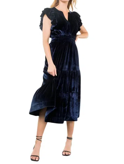 Thml Velvet Tiered Maxi Dress In Navy In Blue