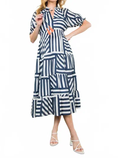 Thml Victoria Stripe Tiered Midi Dress In Navy In Blue