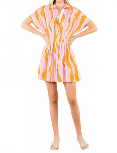 Thml Wavy Striped Pattern Dress In Pink Multi In Orange