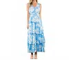 Thml Floral Flutter Tiered Maxi Dress In Blue In Blue