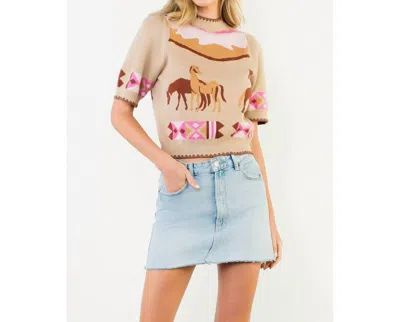 Thml Western - Inspired Short Sleeve Sweater In Beige In Multi