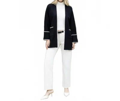Thml Whipstitch Long Sleeve Midi Cardigan In Black In Blue