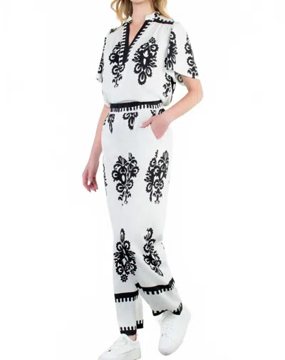 Thml Wide Leg Print Pants In White In Multi