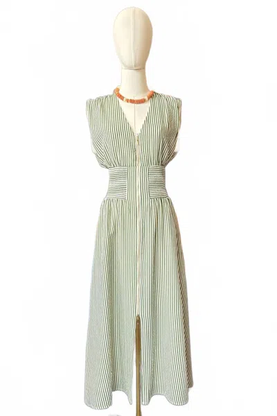 Thml Women's Fletcher Sleeveless Striped Midi Dress In Olive In Green