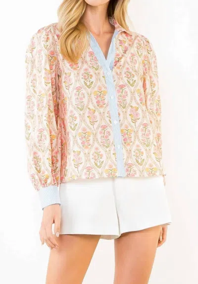 Thml Women's Long Sleeve Floral Contrast Trim Top In Pastel Multi