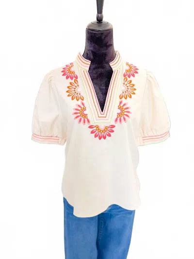 Thml Women's Puff Sleeve Floral Embroidery Top In White In Multi