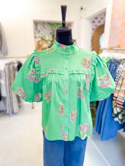Thml Women's Puff Sleeve Floral Top In Green