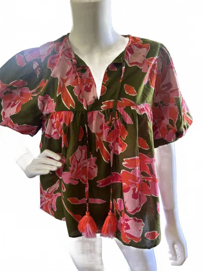 Thml Women's Puff Sleeve Flower Top In Olive In Multi
