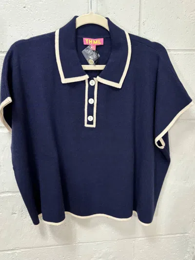 Thml Women's Short Sleeve Collared Top In Navy In Blue