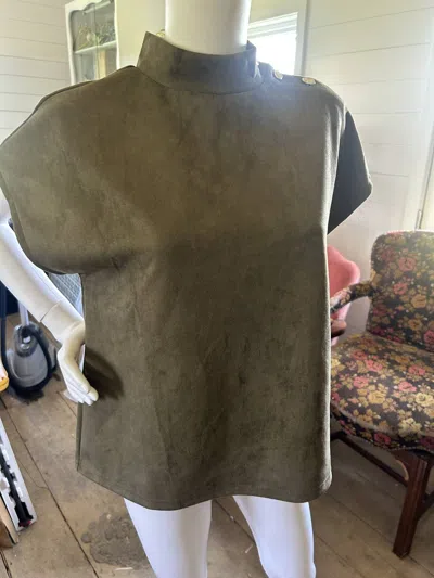 Thml Women's Short Sleeve Suede Top In Olive In Green