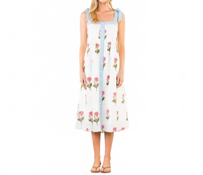Thml Women's Tie Straps Pattern Midi Dress In White Floral