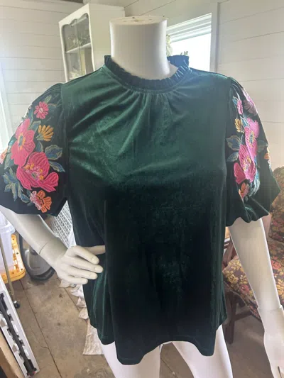 Thml Women's Velvet Crew Neck Top In Emerald Green