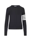 Thom Browne Navy Blue Stipe Wool Sweater In Black