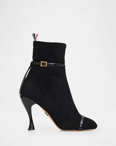 Thom Browne 105mm Trompe L & Apos;oeil Suede Booties In Black