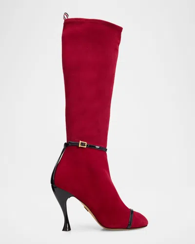 Thom Browne 105mm Trompe L & Apos;oeil Suede Knee-high Boots In Red