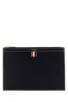 Thom Browne Midnight Blue Leather Document Case In Black