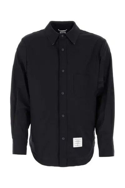 Thom Browne Midnight Blue Wool Shirt In Black