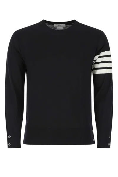 Thom Browne Midnight Blue Wool Sweater In Black
