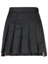 Thom Browne Wool Miniskirt With Pleated Design And Side Stripe Detail In Grey