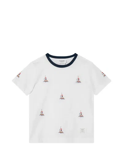 Thom Browne Kids' 세일보트 스티치 티셔츠 In White