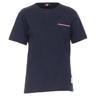 Thom Browne 2022 Navy Cotton Rwb Stripe Trim Short Sleeve Pocket Tshirt Sz1 S In Blue