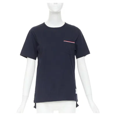 Pre-owned Thom Browne 2022 Navy Cotton Rwb Stripe Trim Short Sleeve Pocket Tshirt Sz1 S In Blue