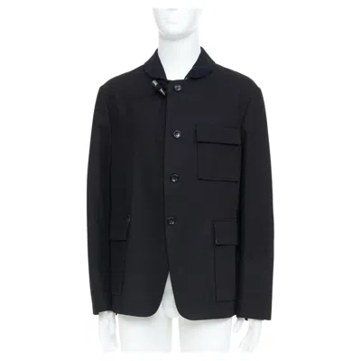 Pre-owned Thom Browne 2023 Washed Cotton Canvas Fisherman Shawl Single Breasted Jacket Jp3 In Black