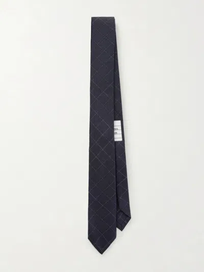 Thom Browne 2cm Checked Cotton And Wool-blend Tie In Blue