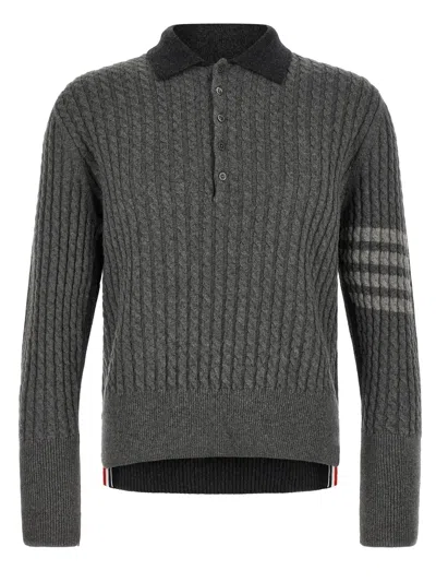 Thom Browne Mini 2-in-1 Baby Cable Knit And T-shirt Stitch Long-sleeve Polo In Gray