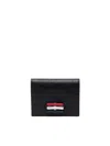 THOM BROWNE 3-BOW DOUBLE CARD HOLDER IN PEBBLE GRAIN LEATHER - L10, H8,FAW104A.00198
