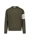 Thom Browne 4-bar Stripes Crewneck Sweater In Green