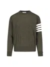Thom Browne 4-bar Stripes Crewneck Sweater In Green